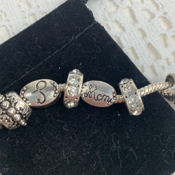 Silver Charm Snake Bracelet 8 charms Mom Baby feet Rhinestones Hook Clasp 8” - Picture 6 of 10